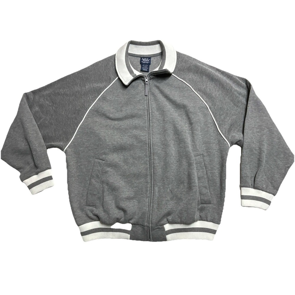 John Blair Men's Gray/White Full Zip Fleece Mock Neck Sweatshirt XLG Regular
